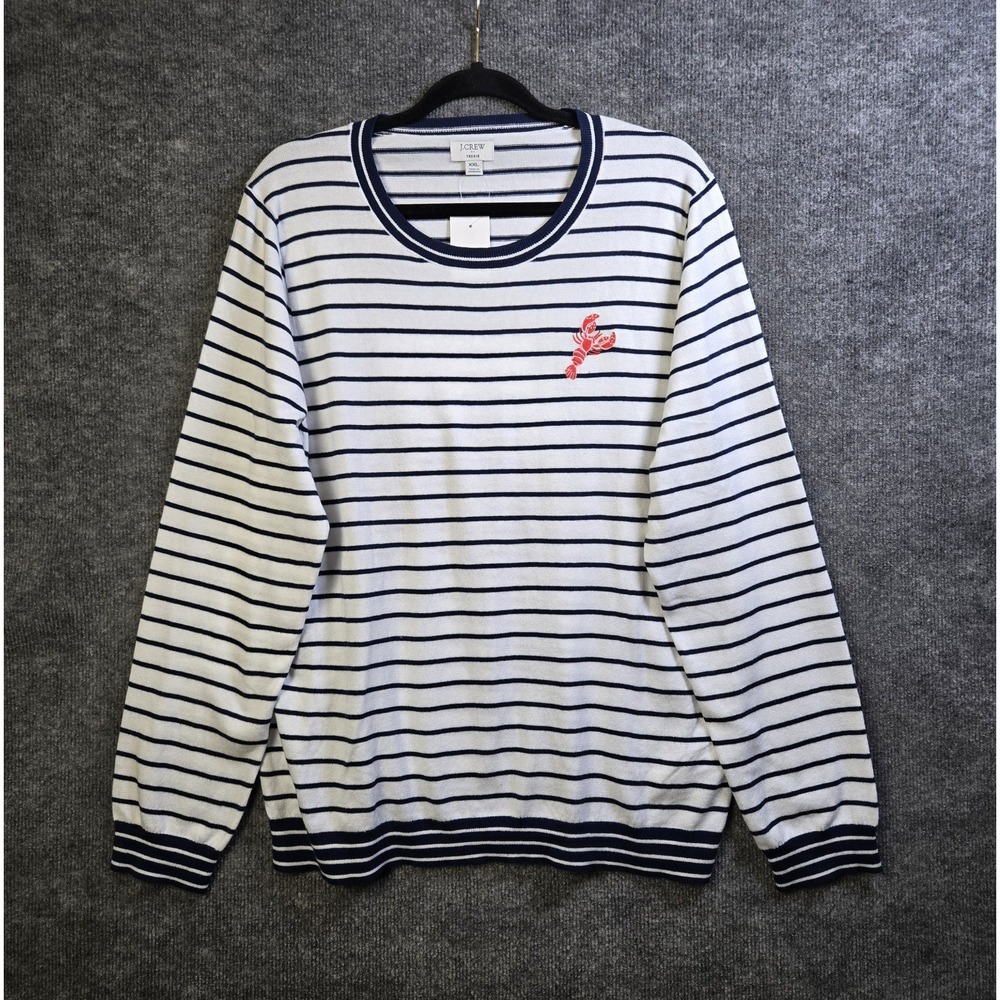 J Crew Sweater Womens XXL Blue Stripe Lobster Long Sleeve Teddie New